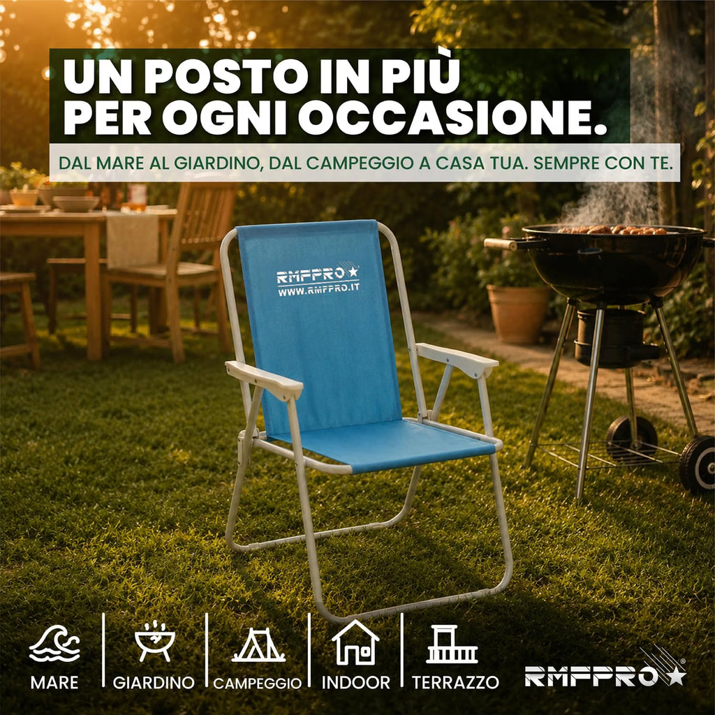 Sedia da Spiaggia Pieghevole Blu – Braccioli, Struttura in Metallo e Portata 120 kg