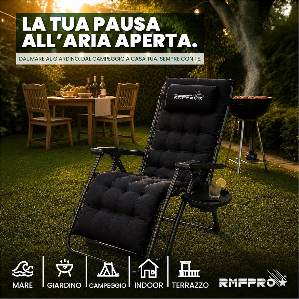 Sdraio Pieghevole Nera con Schienale Regolabile – Comfort per Balcone, Mare e Outdoor