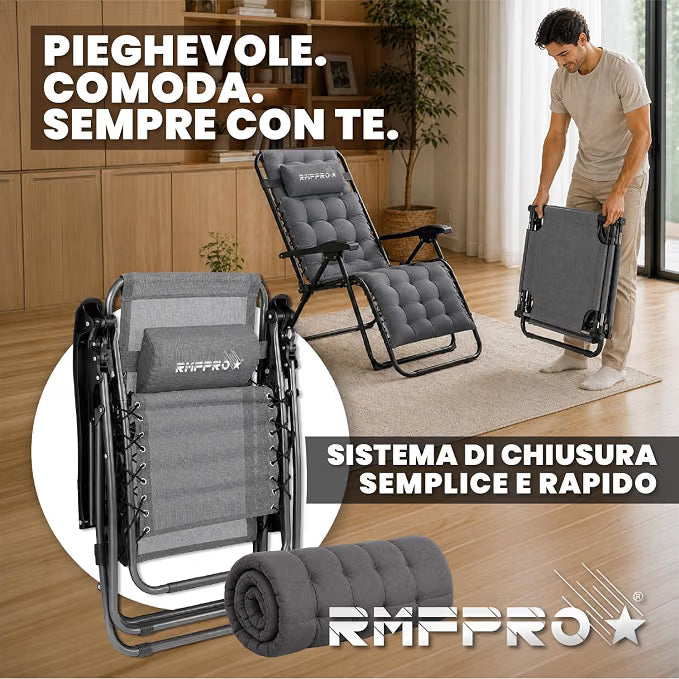 Sdraio Pieghevole Grigia con Schienale Regolabile – Comfort per Balcone, Mare e Outdoor