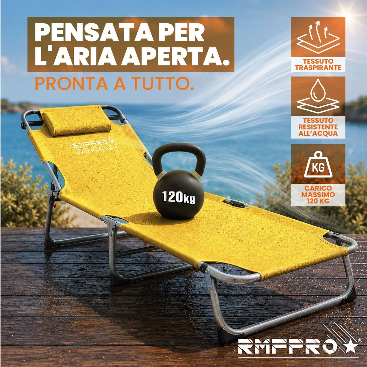 Lettini Prendisole Pieghevoli Gialli – Schienale Regolabile in 4 Posizioni con Parasole e Poggiatesta (Copia)