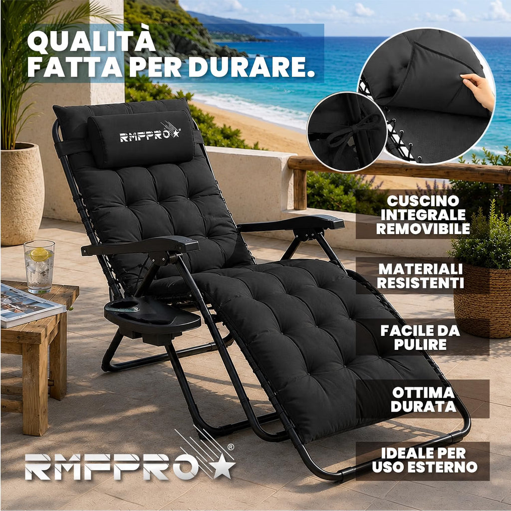 Sdraio Pieghevole Nera con Schienale Regolabile – Comfort per Balcone, Mare e Outdoor