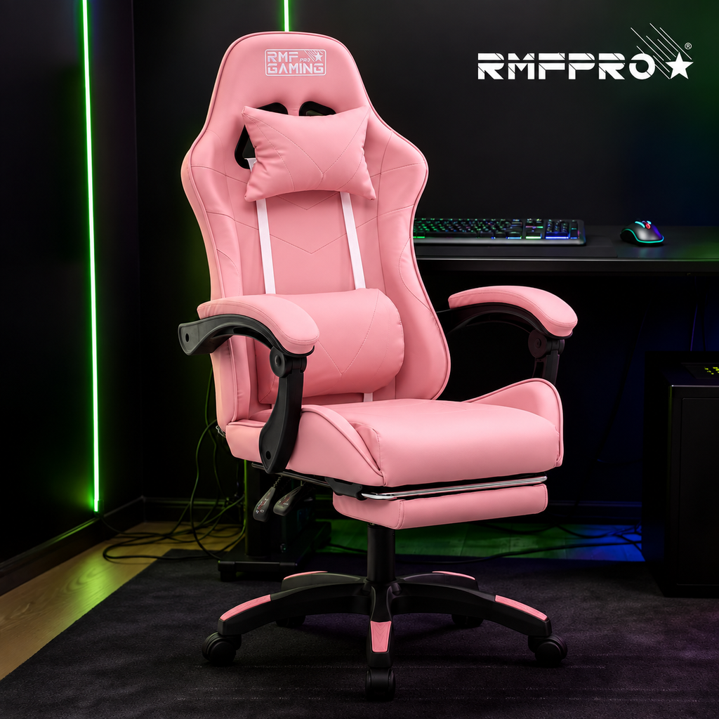 Sedia gaming ergonomica rosa con supporto lombare