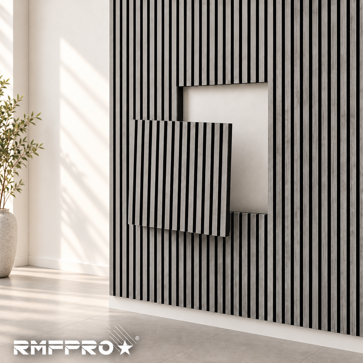 Set 5 Pannelli Decorativi Fonoassorbenti in Legno 60x60 cm – Rovere Grigio