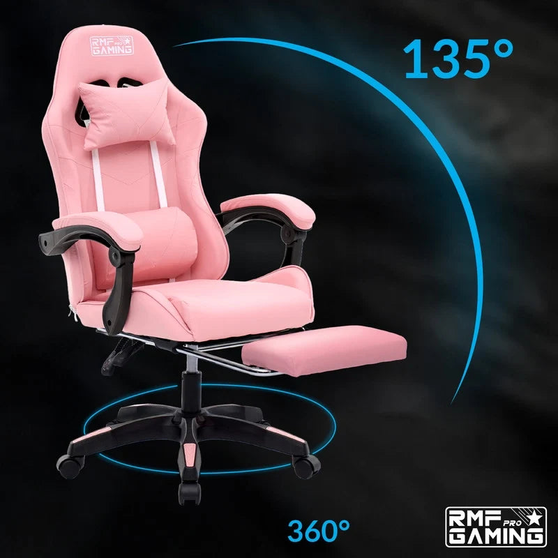 Sedia gaming ergonomica rosa con supporto lombare