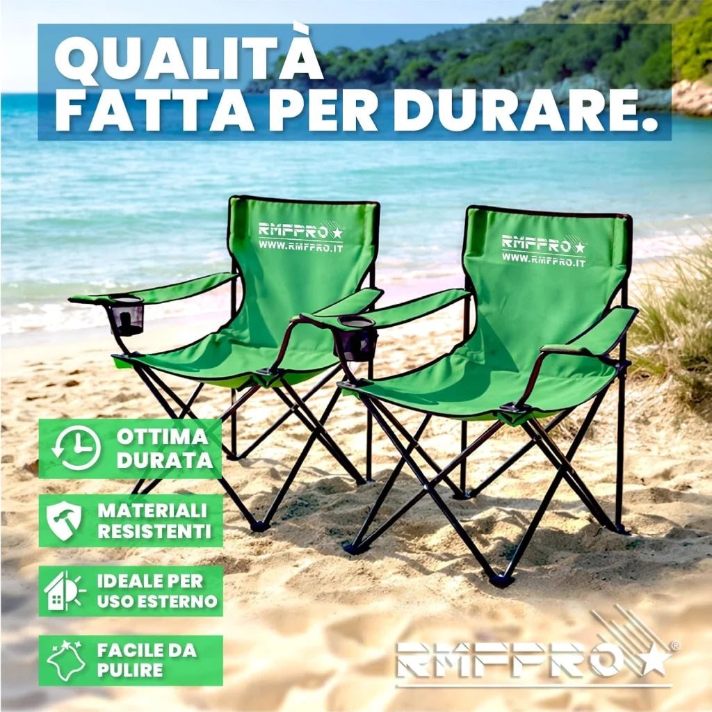 Set 4 Sedie da Campeggio Pieghevoli Verdi – Portabicchiere, Seduta Comfort e Portata 120 kg (Copia) (Copia)