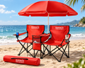 Set Ombrellone Rosso con 2 Sedie da Esterno e Borsa Termica Centrale