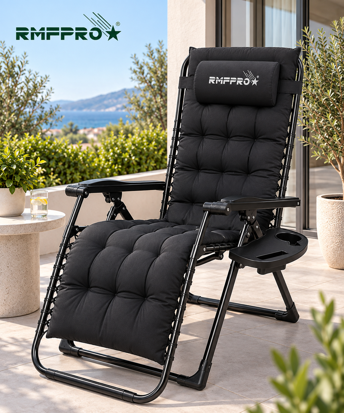 Sdraio Pieghevole Nera con Schienale Regolabile – Comfort per Balcone, Mare e Outdoor