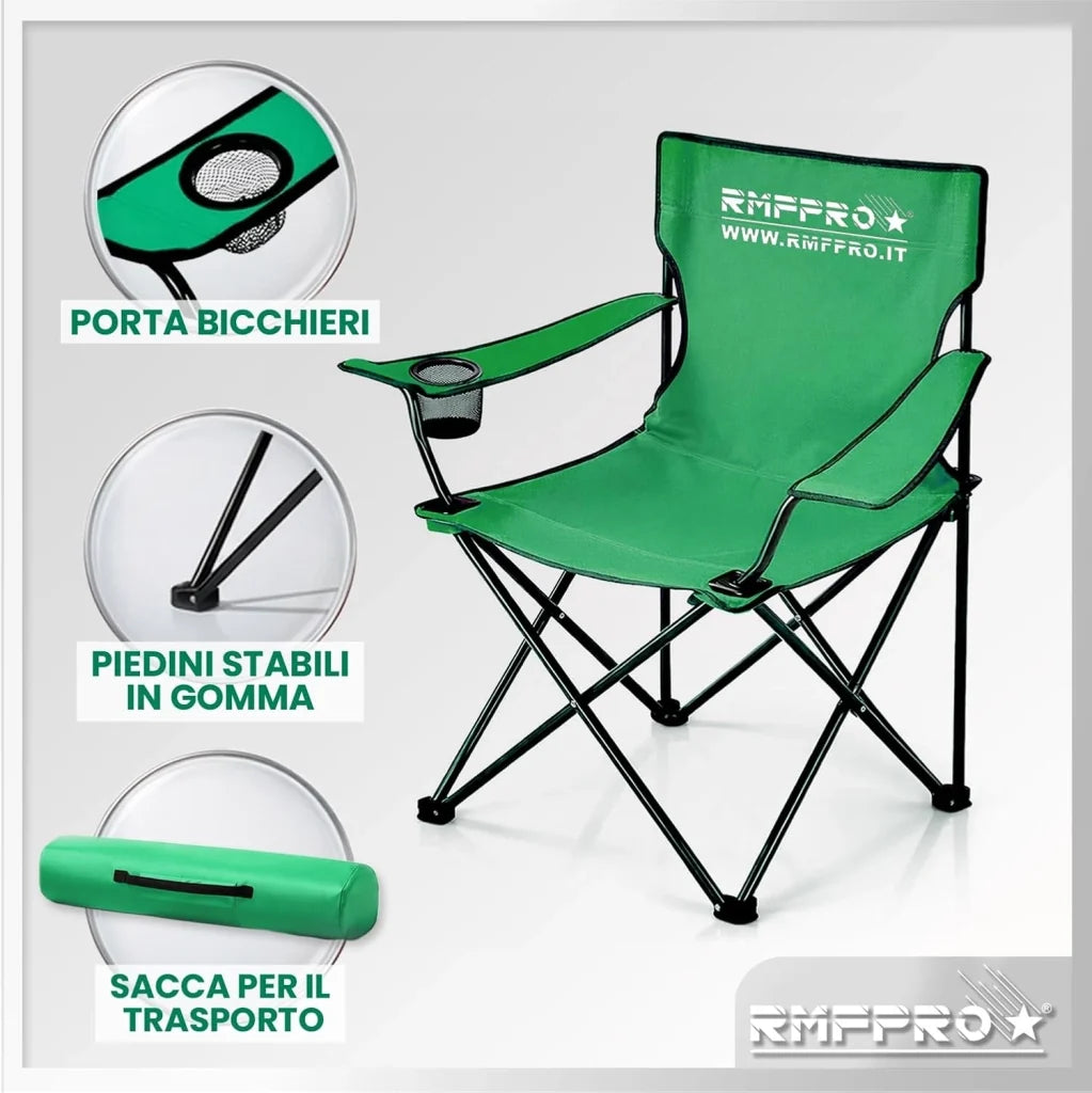 Set 2 Sedie da Campeggio Pieghevoli Verdi – Portabicchiere, Seduta Comfort e Portata 120 kg (Copia)