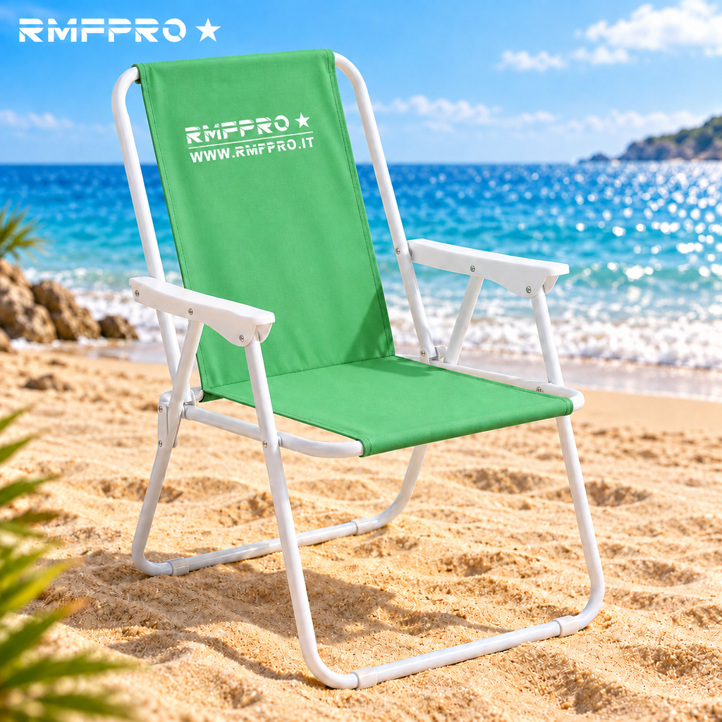 Sedia da Spiaggia Pieghevole Verde – Braccioli, Struttura in Metallo e Portata 120 kg (Copia)