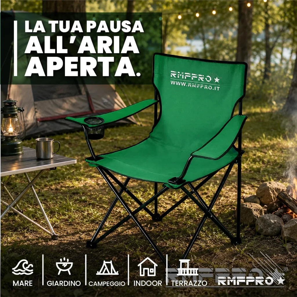Set 4 Sedie da Campeggio Pieghevoli Verdi – Portabicchiere, Seduta Comfort e Portata 120 kg (Copia) (Copia)