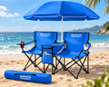 Set Ombrellone Blu con 2 Sedie da Esterno e Borsa Termica Centrale