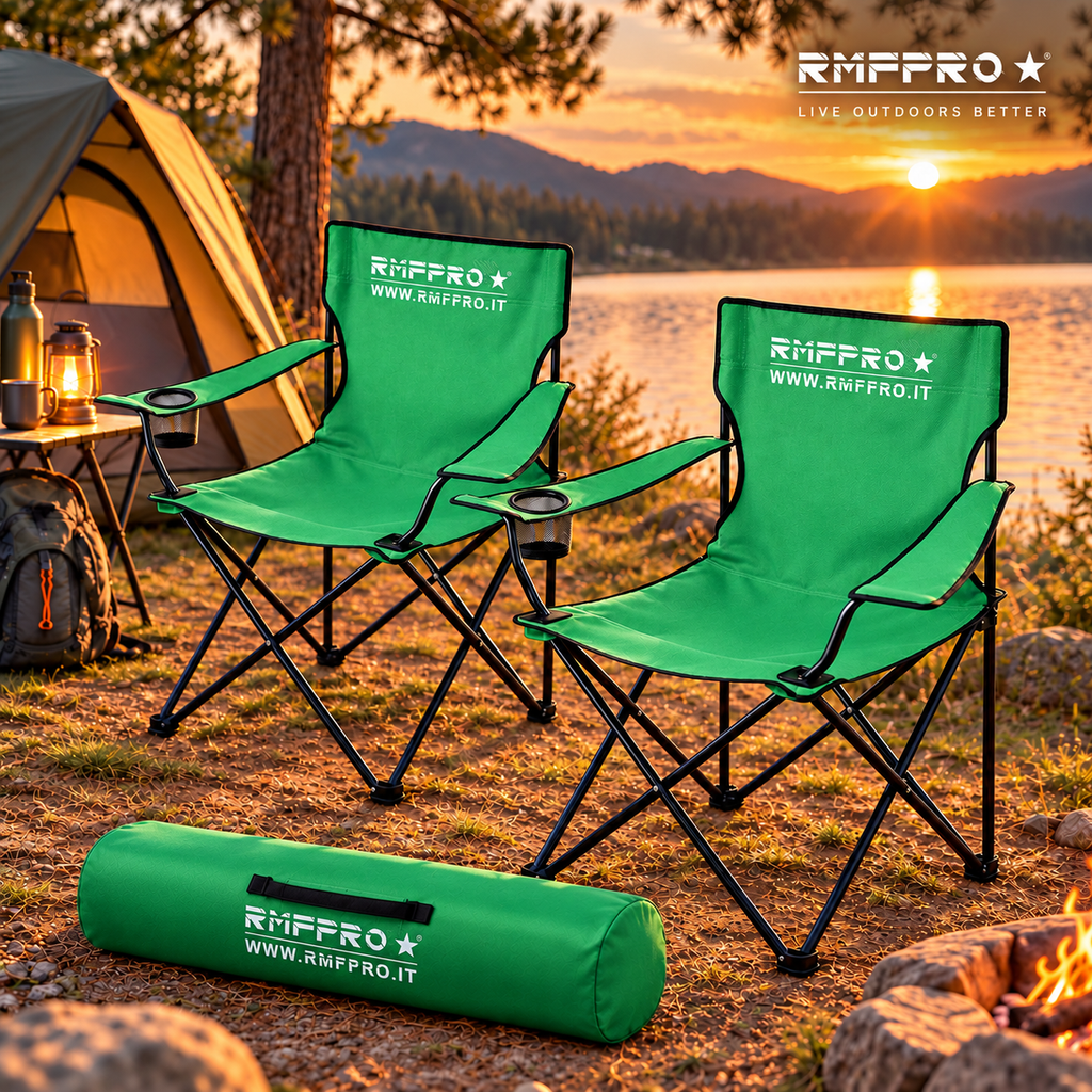Set 2 Sedie da Campeggio Pieghevoli Verdi – Portabicchiere, Seduta Comfort e Portata 120 kg (Copia)