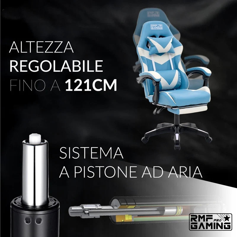 Ergonomic gaming chair with lumbar support, light blue and white
