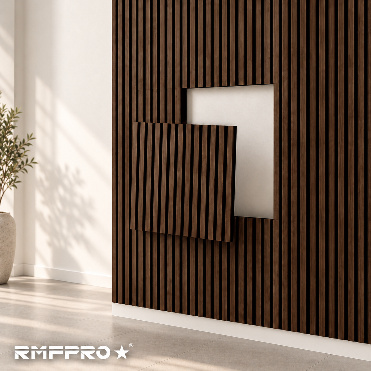Set 5 Pannelli Decorativi Fonoassorbenti in Legno 60x60 cm – Fumo Scuro