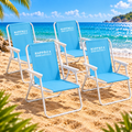 Set 4 Sedie da Spiaggia Pieghevoli Blu – Braccioli, Struttura in Metallo e Portata 120 kg