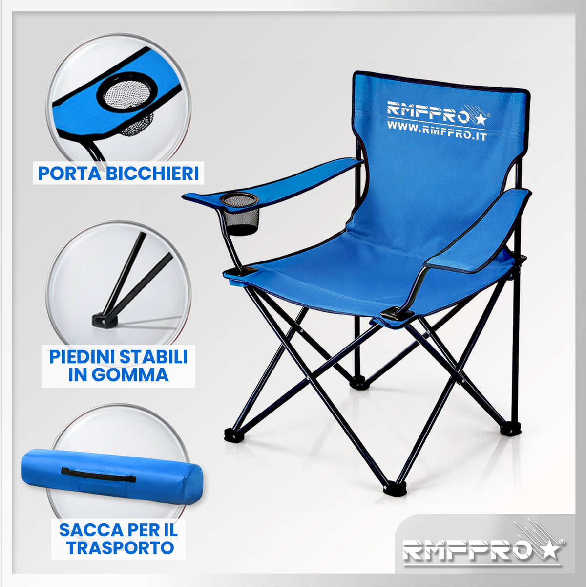 Set 2 Sedie da Campeggio Pieghevoli Blu – Portabicchiere, Seduta Comfort e Portata 120 kg