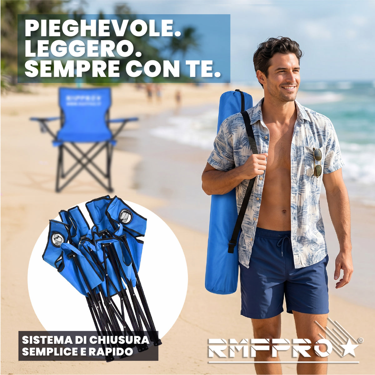 Set 2 Sedie da Campeggio Pieghevoli Blu – Portabicchiere, Seduta Comfort e Portata 120 kg