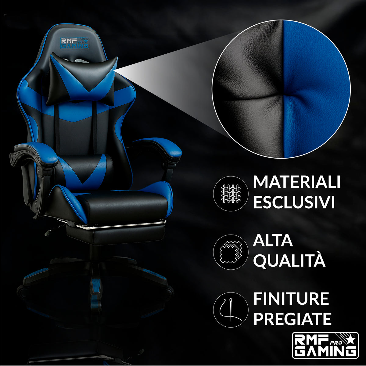Ergonomic gaming chair with lumbar support, blue