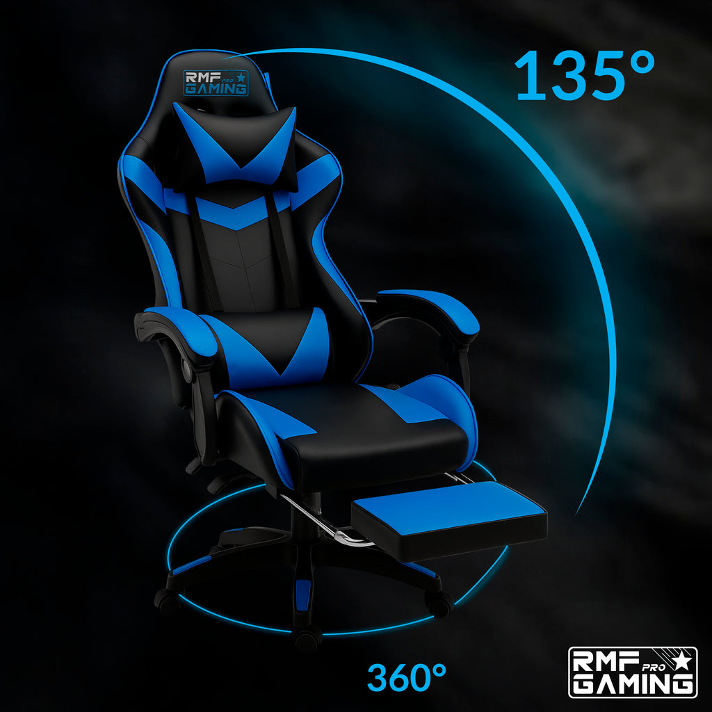 Sedia gaming ergonomica blu con supporto lombare