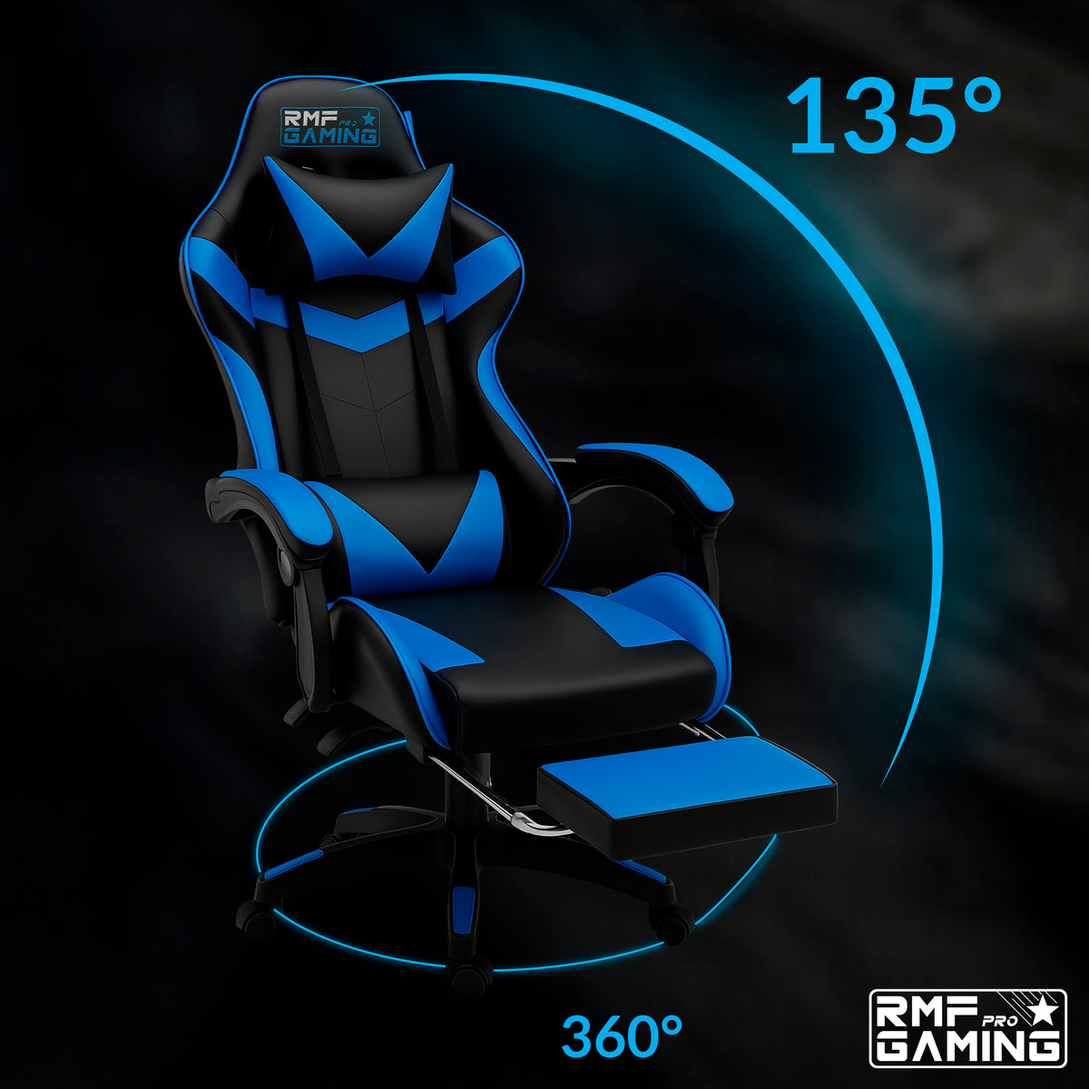Ergonomic gaming chair with lumbar support, blue