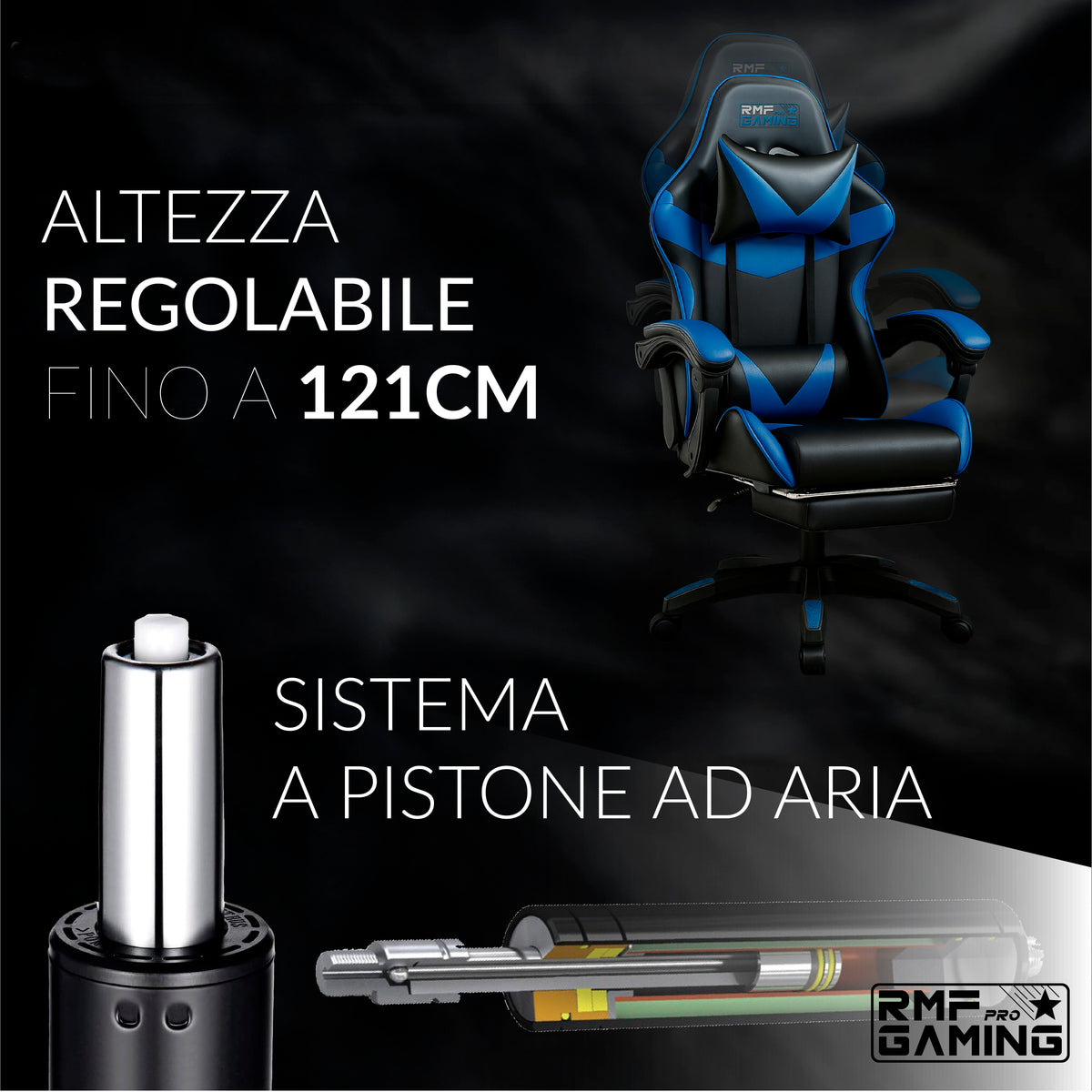 Ergonomic gaming chair with lumbar support, blue