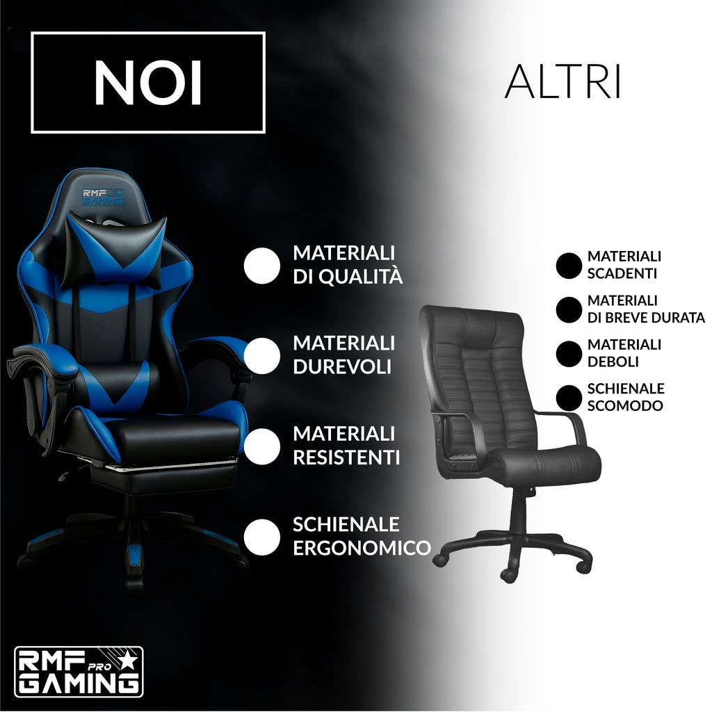 Sedia gaming ergonomica blu con supporto lombare