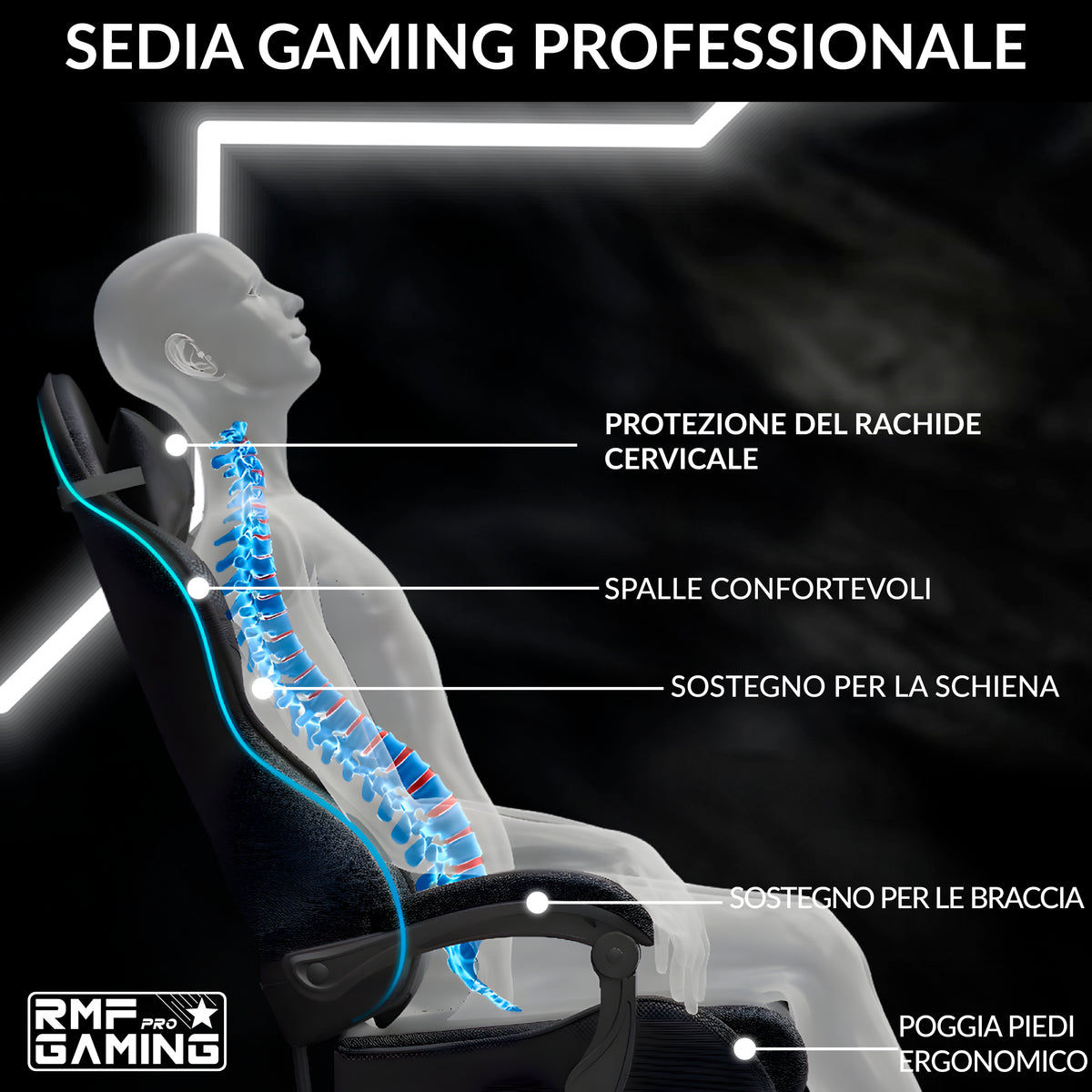Sedia Gaming Nera Ergonomica Professionale – Comfort Totale per PC, Ufficio e Setup Gaming