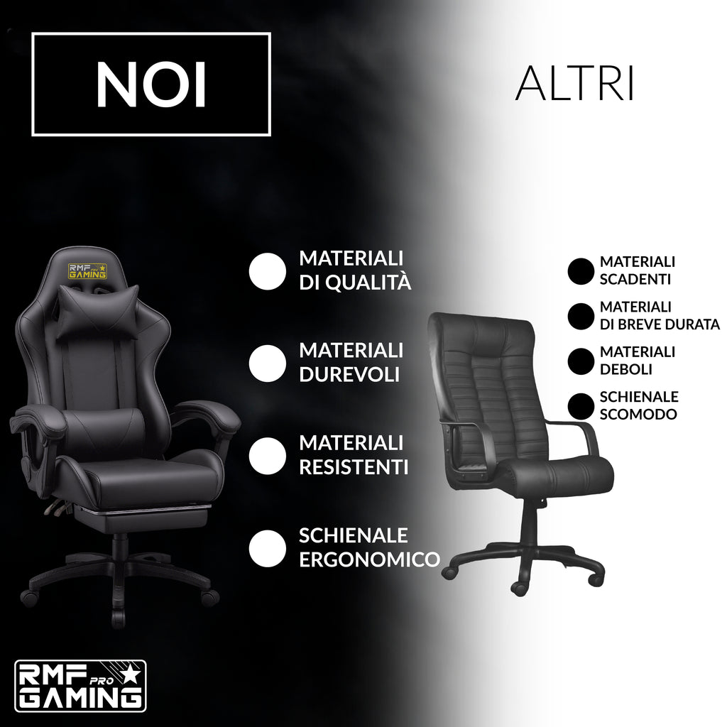 Sedia gaming ergonomica nera con supporto lombare